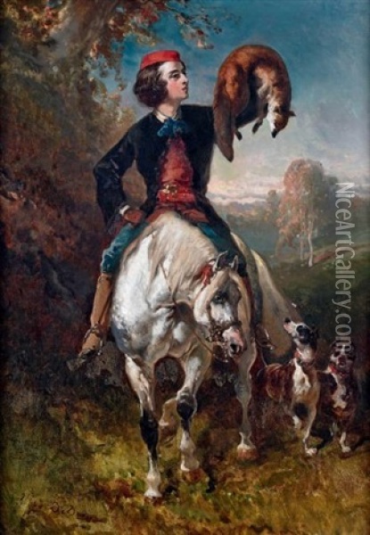 L'ecossais Au Renard Oil Painting - Alfred De Dreux