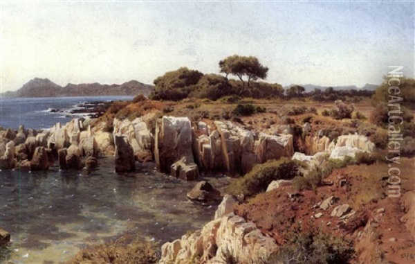 Cote A Saint-honorat Pres De Cannes Oil Painting - Alexandre Calame