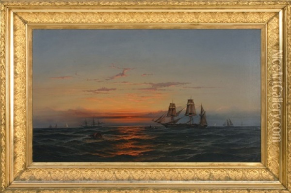 Dramatic Sunset At Sea Oil Painting - James Hamilton