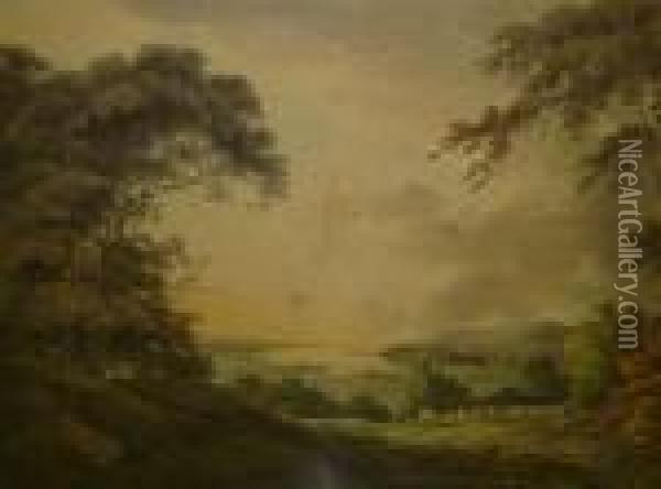 An Extensive Panoramic Landscape Oil Painting - William Payne