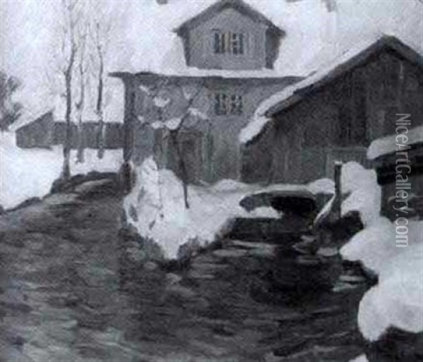 Alte Muhle Im Winterlichen Ermensee Oil Painting - Franz Jakob Elmiger