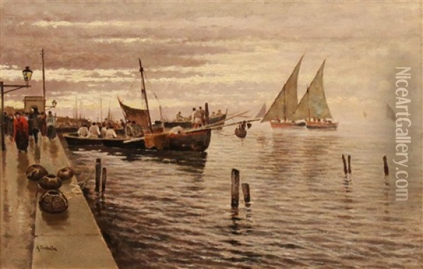 Harbor Scene Oil Painting - Attilio Pratella