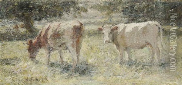 Cattle Grazing In A Meadow Oil Painting - Harry Fidler