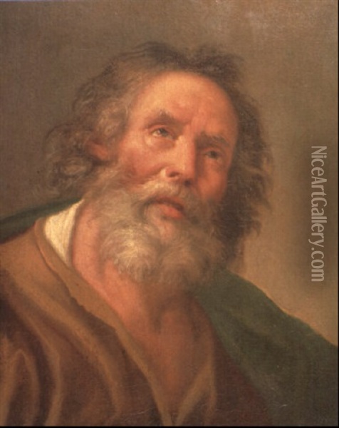 Bearded Philosopher Wearing A Brown Tunic And Green Cloak Oil Painting - Benedetto Luti