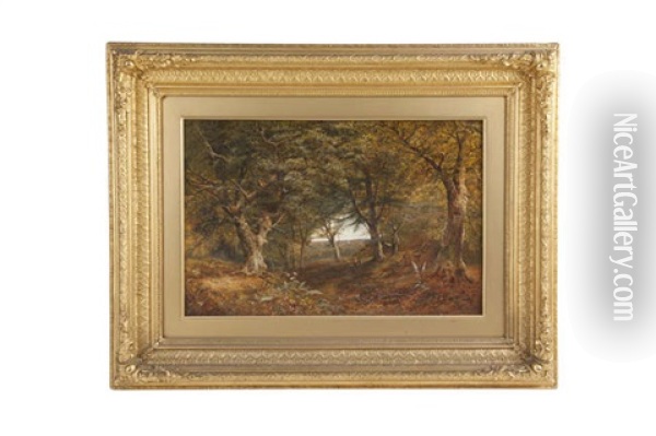 Figures On A Path In An Extensive Wooded Landscape Oil Painting - George Vicat Cole