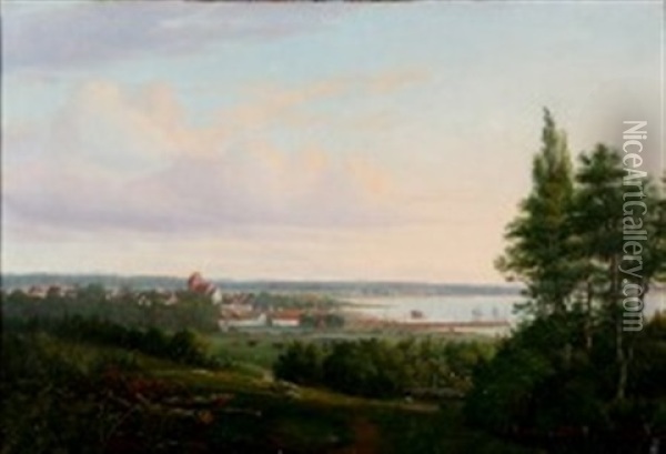 View Over Sankt Jorgensbjerg (bjerget) With Roskilde Fjord Oil Painting - Thorald Brendstrup