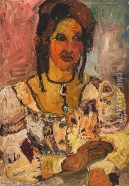 Portrait Of A Woman Oil Painting - Chaim Soutine