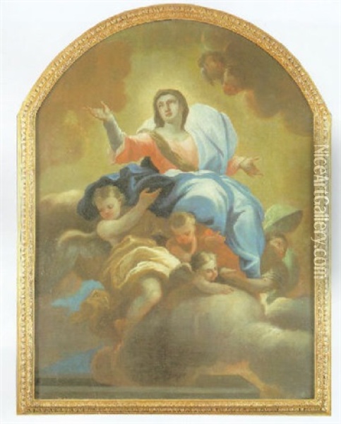 Virgen Rodeada De Angeles Oil Painting - Giuseppe Simonelli