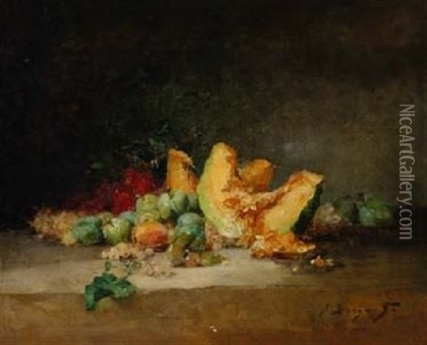 Stillleben Mit Melone Oil Painting - Denis Pierre Bergeret