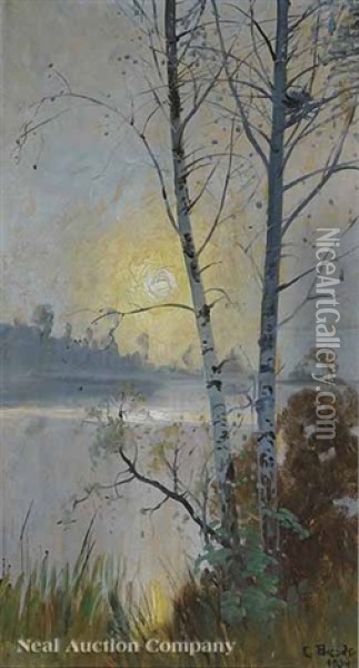 Birch Trees On The Water Oil Painting - Carl Brandt