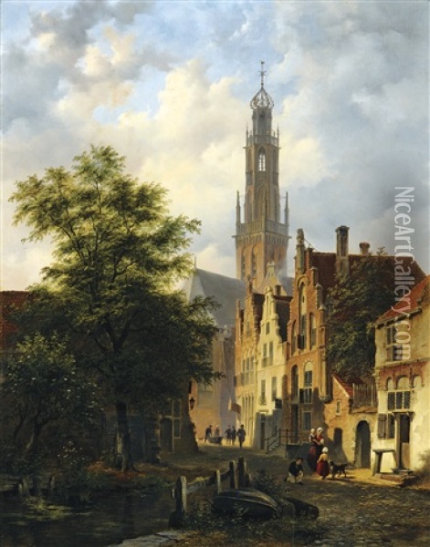 Bakenesserkerk Seen From The Valkestraat, Haarlem Oil Painting - Bartholomeus Johannes Van Hove