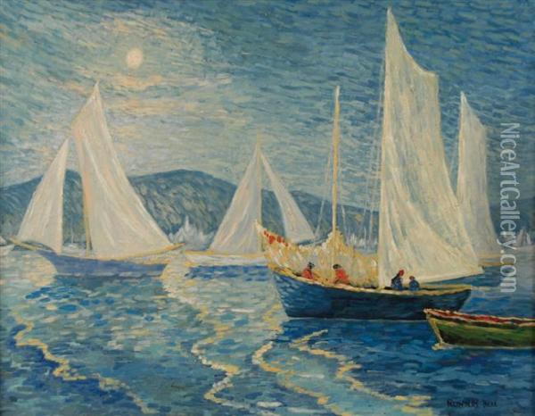 Moonlit Harbor Oil Painting - Reynolds Beal