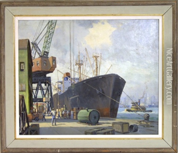 New York Dock Oil Painting - William Hurd Lawrence