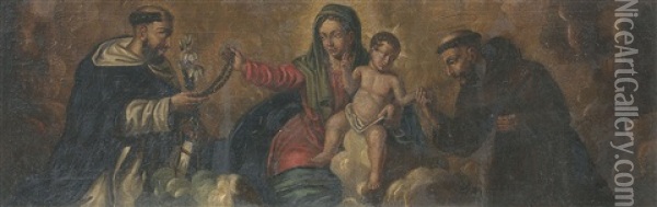 Madonna Col Bambino, San Francesco E San Domenico Oil Painting - Girolamo Brusaferro