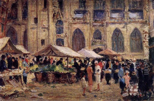 Scene De Marche Devant Une Cathedrale Oil Painting - Georges Jules Ernest Binet