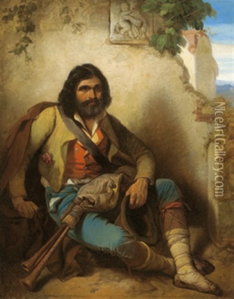 Ein Italienischer Hirte Bei Der Rast Oil Painting - Johann Grund