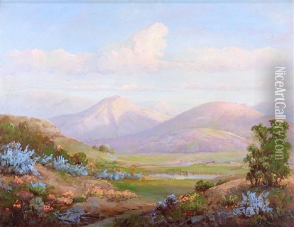 Valley Vista With Wildflowers Oil Painting - Grace H. Russell Fountain