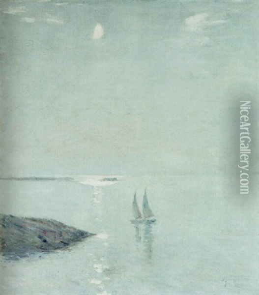 Moonlight Off The Isles Of Shoals Oil Painting - Childe Hassam