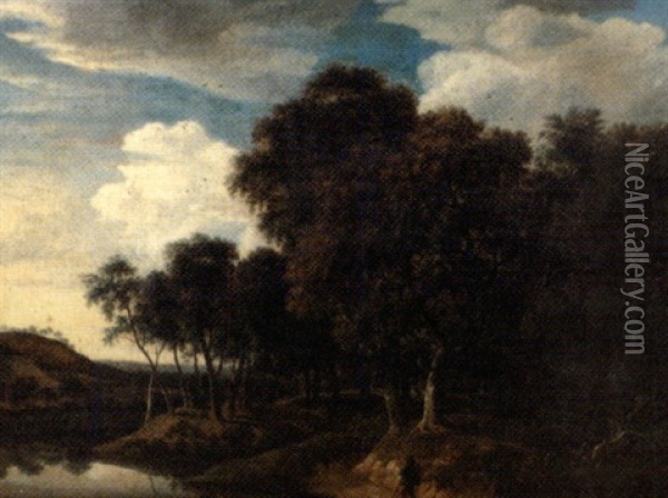 Promeneur Sur Un Chemin Bordant Une Riviere Et Une Foret Oil Painting - Jacob Van Ruisdael