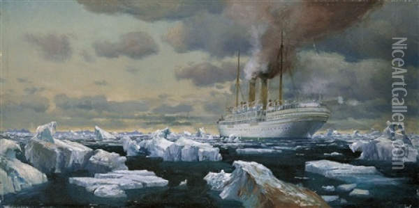 Dampfschiff Im Eismeer Oil Painting - Michael Zeno Diemer