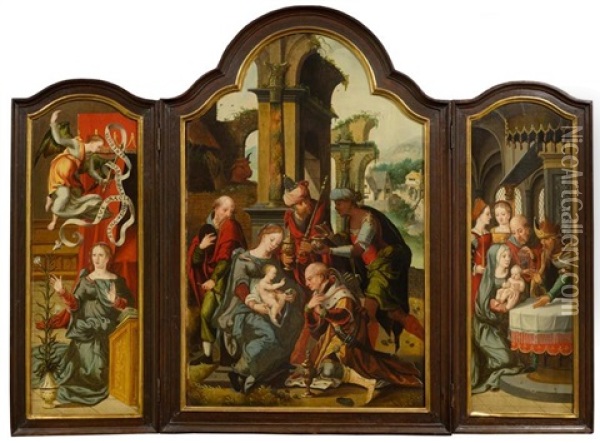 Triptych: Adoration Of The Kings Oil Painting - Pieter Coecke van Aelst the Elder