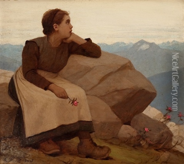 Junge Tirolerin Im Hochgebirge Oil Painting - Thomas Walch