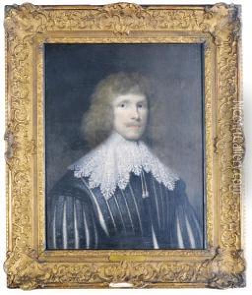 Portrait Of A Gentleman, Bust-length, Said To Be Lucius Carey, Second Viscount Falkland Oil Painting - Cornelius Janssens Van Ceulen