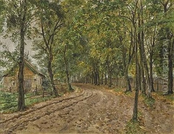 Gehoft An Baumbestandenem Weg Oil Painting - Carl Wilhelm Anton Seiler