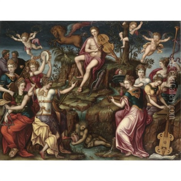 Apollo And Parnassus Oil Painting - Luca (Romano) Penni