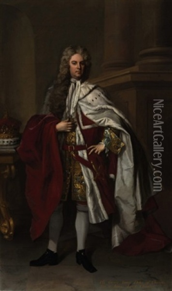 Portrait Of James Brydges, 1st Duke Of Chandos, In Peer's Robes With A Ducal Coronet Oil Painting - Michael Dahl