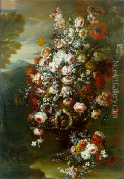 Florero En Un Paisaje Oil Painting - Jan-Baptiste Bosschaert