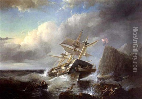 A Ship In Distress Near The English Coast Oil Painting - Christian Cornelis Kannemans