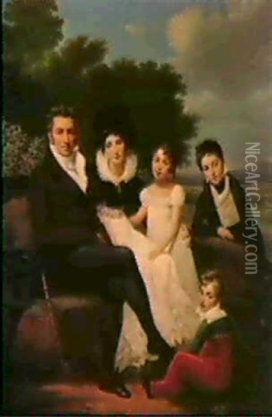 Portrait De Famille Oil Painting - Ange-Rene Ravault