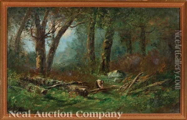 Wooded Landscape With Man Oil Painting - Joseph Jefferson