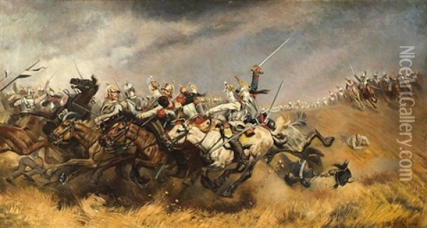 Choc De Cavalerie Oil Painting - Aime Nicolas Morot