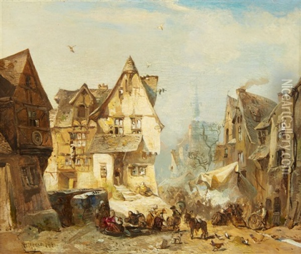 The Village Square Oil Painting - Carl Hilgers