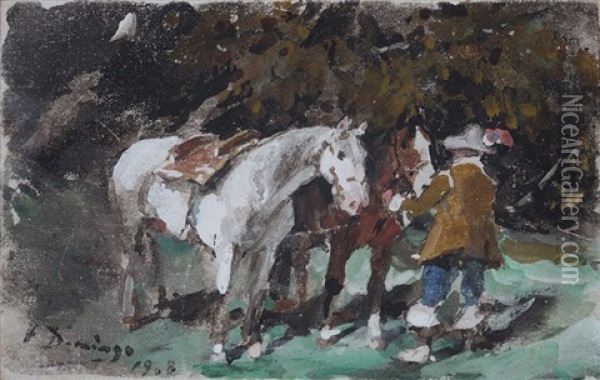 El Descanso De Los Caballos Oil Painting - Francisco Domingo Marques