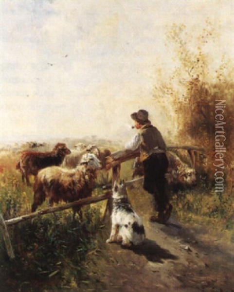 Le Berger Et Son Chien A La Barriere Oil Painting - Henry Schouten