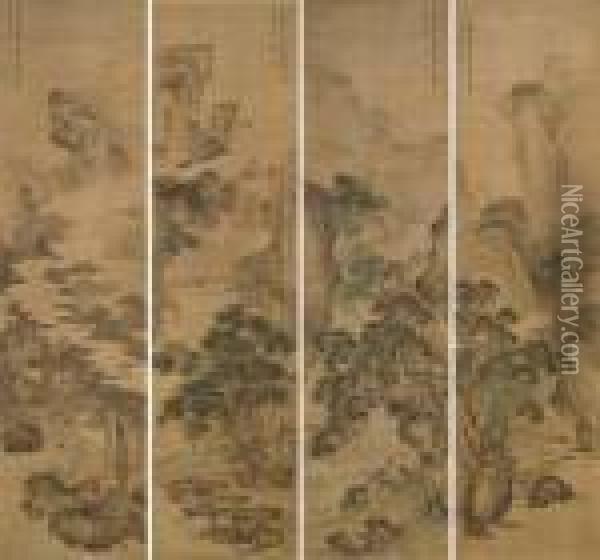 Landscapes Of The Four Seasons Oil Painting - Lu Huancheng