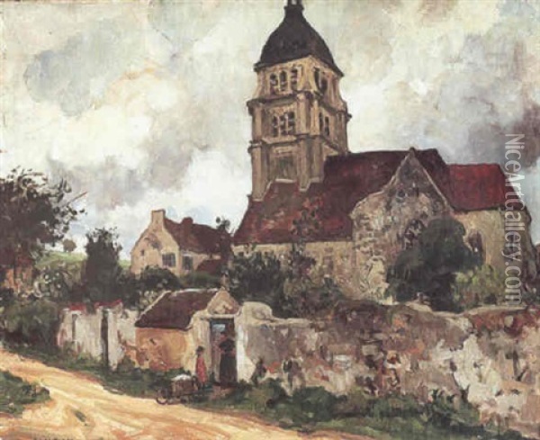 A Church In Gray Weather Oil Painting - Jules Eugene Pages