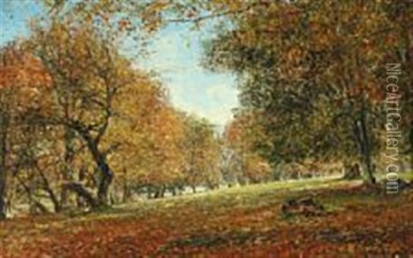 Autumn Landscape With Defoliation Oil Painting - Karl Peter August Schlichting-Carlsen