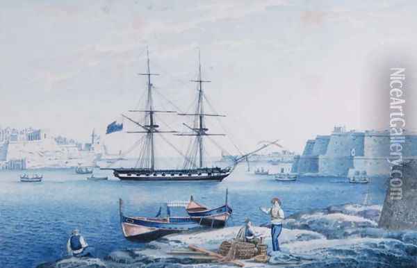 Malta View of the Entrance of the Harbour of La Valletta from Isola Point Oil Painting - Anton the Younger Schranz