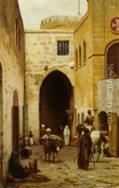 Rue Anime A Jerusalem Oil Painting - Willem De Famars Testas