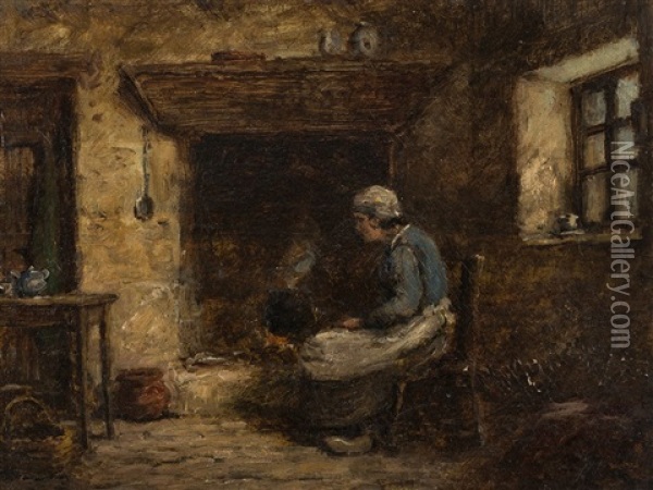 In The Kitchen Oil Painting - Jozef Israels