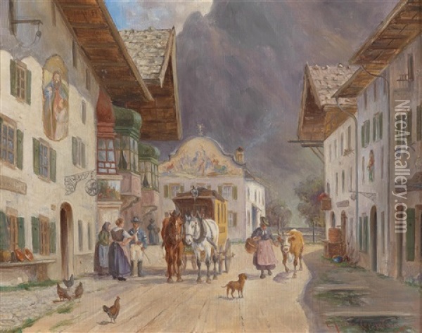 Postkutsche In Mittenwald Oil Painting - Ludwig Mueller-Cornelius