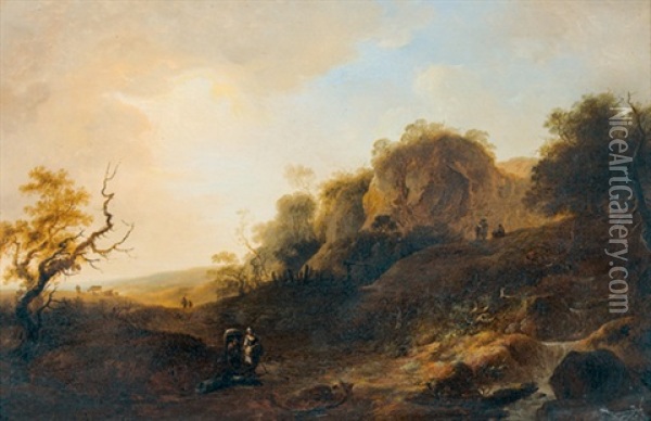 Idyllische Landschaften Mit Staffage (pair) Oil Painting - Johann-Heinrich Wuest