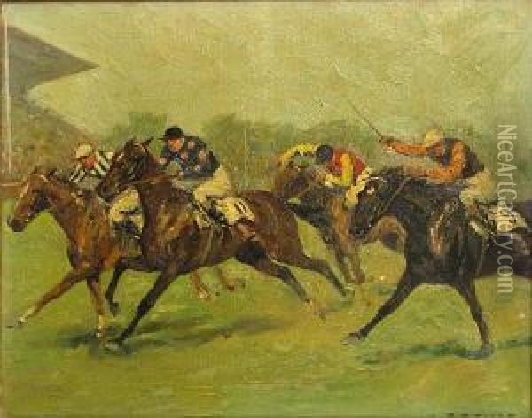 Horse Race Oil Painting - C. Bauer