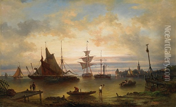 Belgisches Hafenstadtchen Oil Painting - Elias Pieter van Bommel