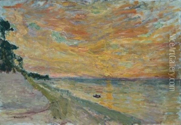 Bord De Mer Au Crepuscule Oil Painting - Eugene Antoine Durenne