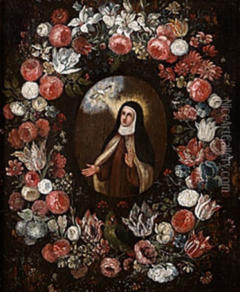 St. Theresa I Blomkrans Oil Painting - Daniel Seghers